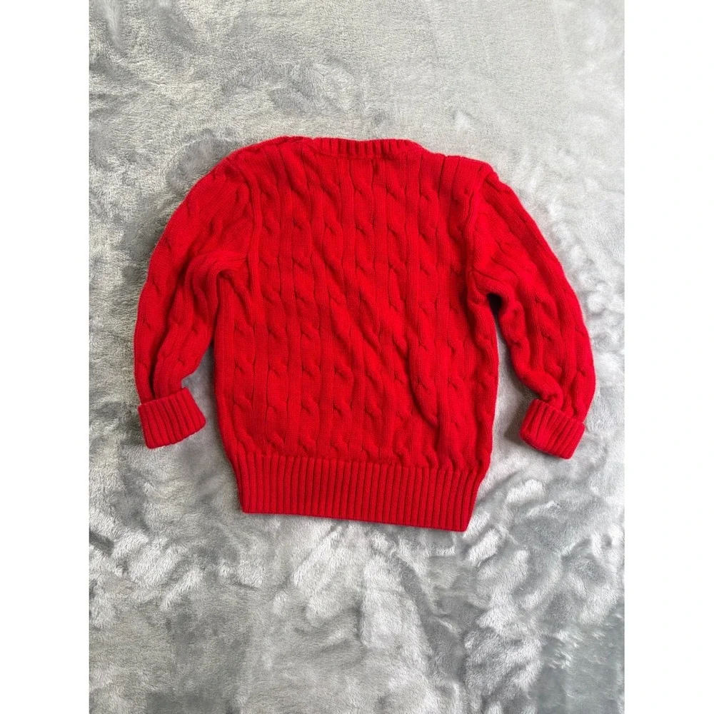 Ralph Lauren Polo Bear Red Cable Knit Sweater Toddler Boys Size 24M Button